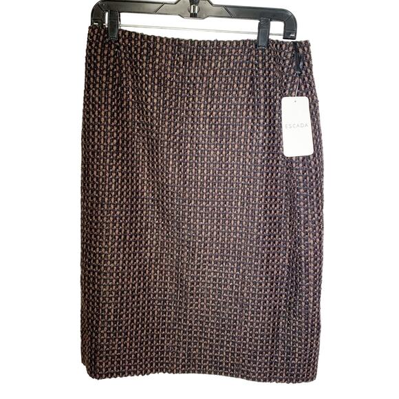 Escada Wool Tweed Textured Midi Skirt Suit Brown Black kostuem NWT size 40 work - Picture 3 of 16